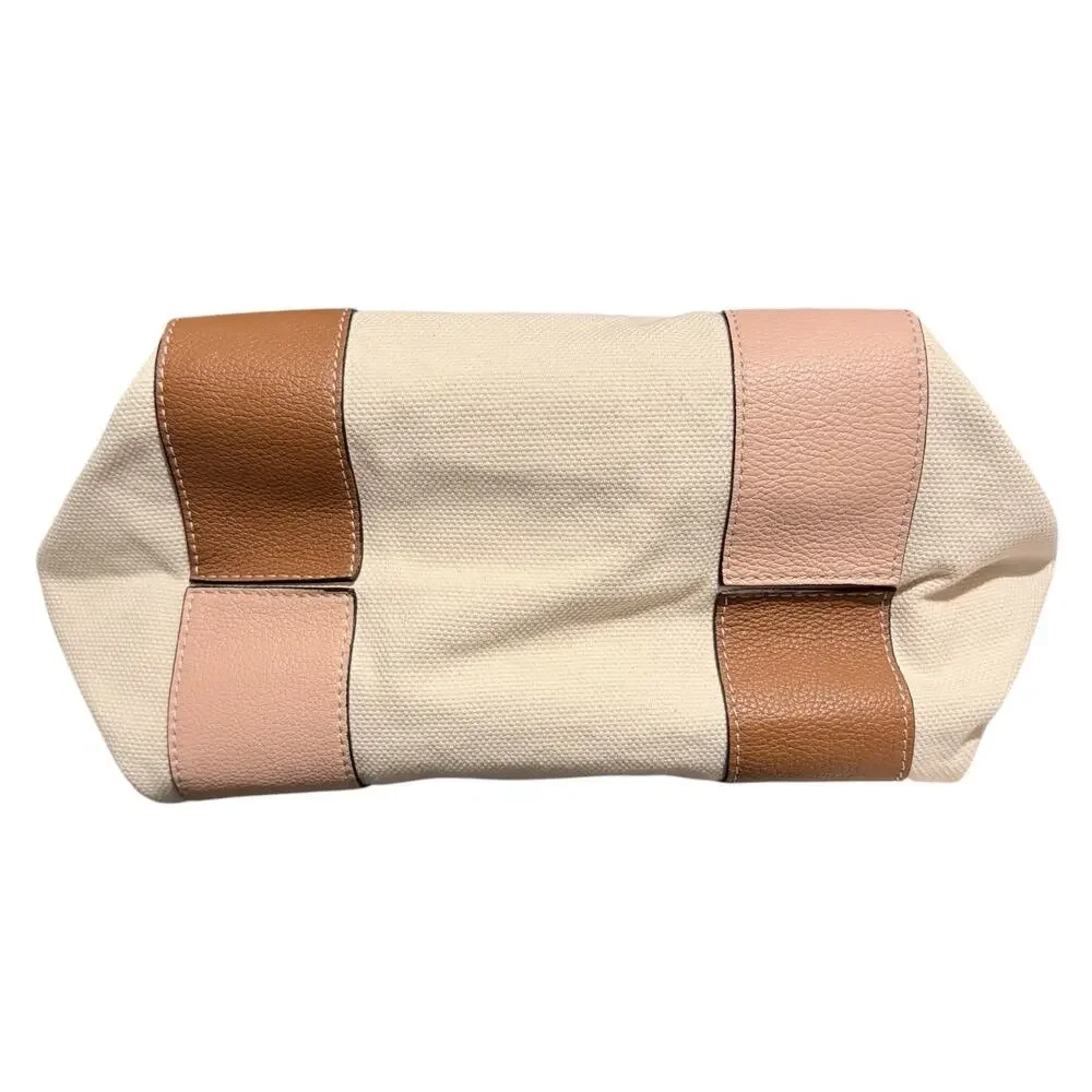 See by Chloé Ivory Canvas Tote Bag Tan Blush Leather Trim Dual Handle w/ COA